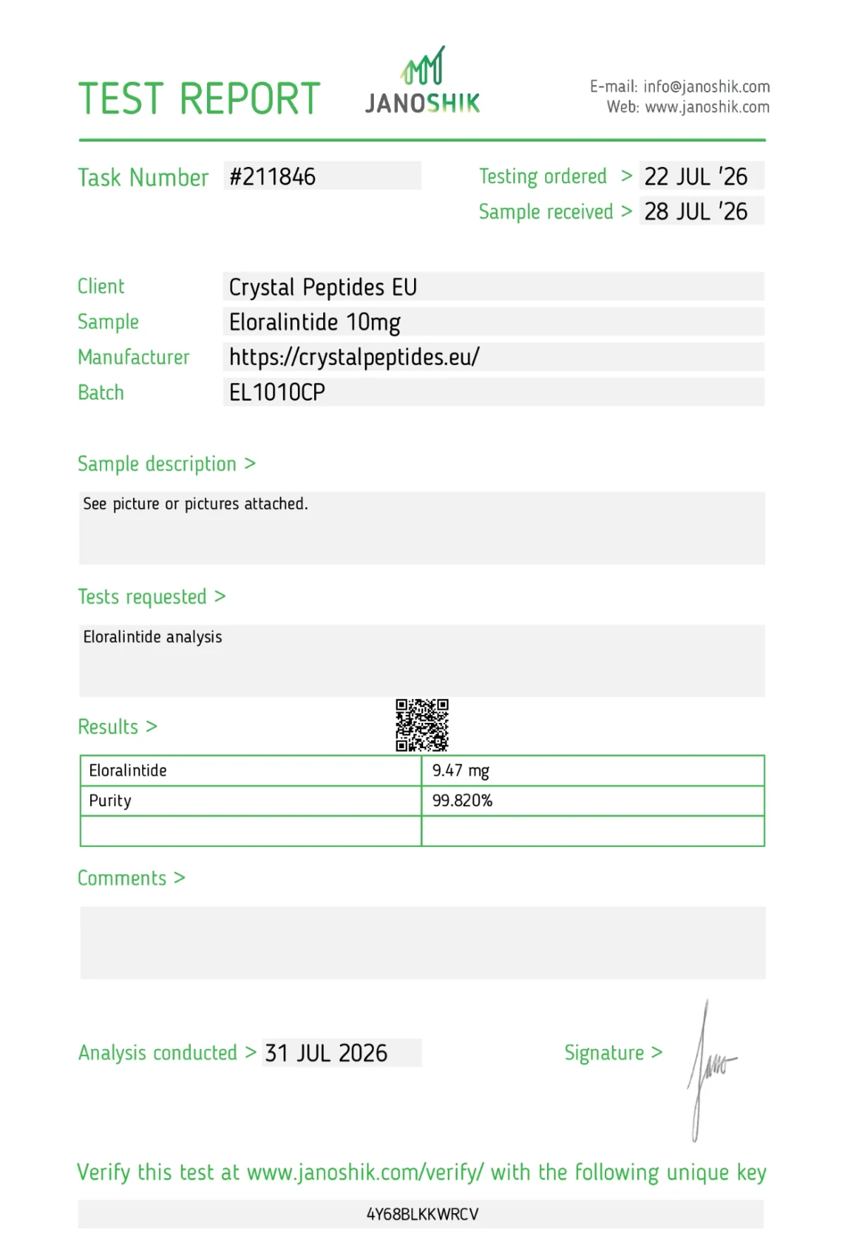 Eloralintide 10mg (Purity & Identity)