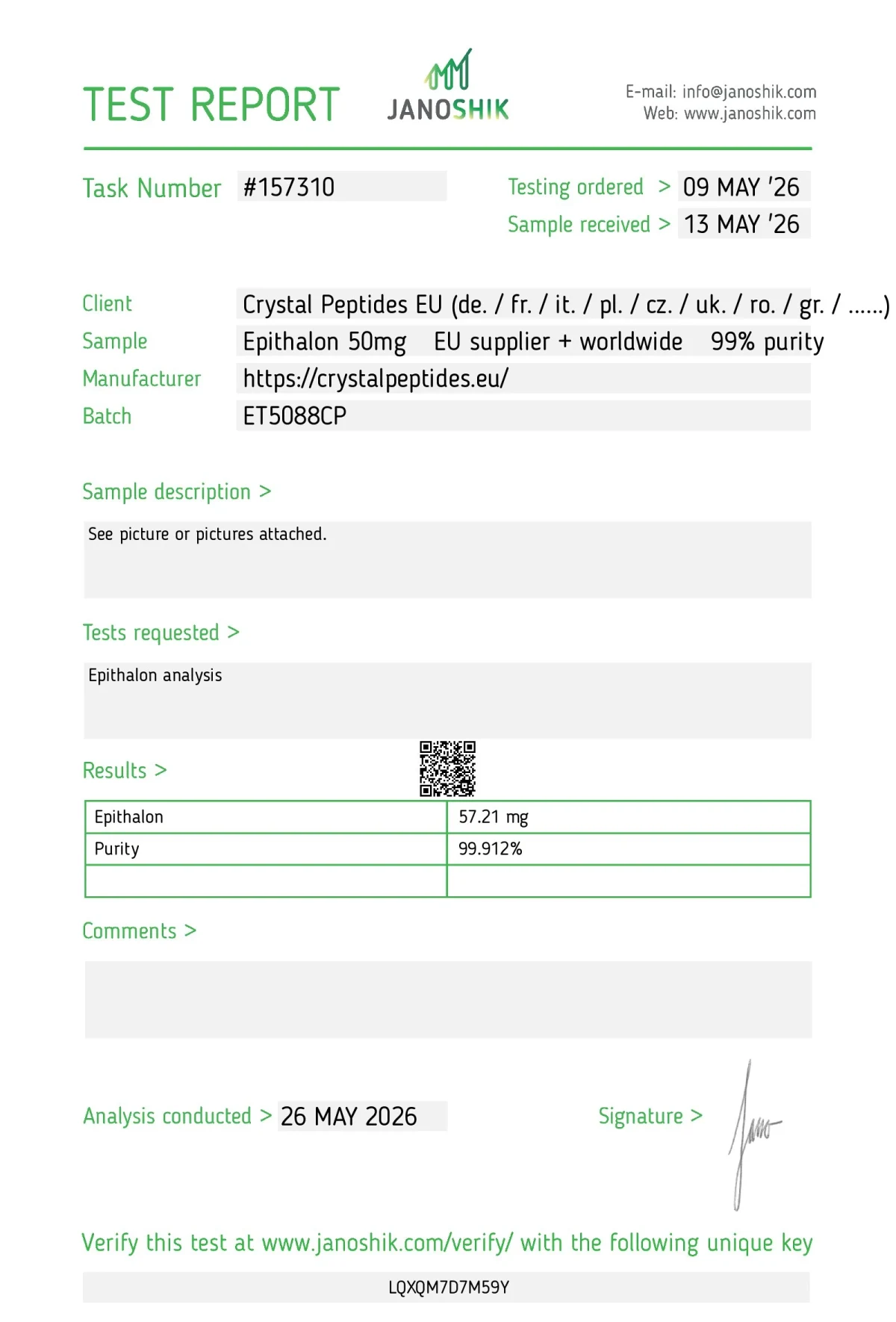 Epithalon 50mg (Purity & Identity)