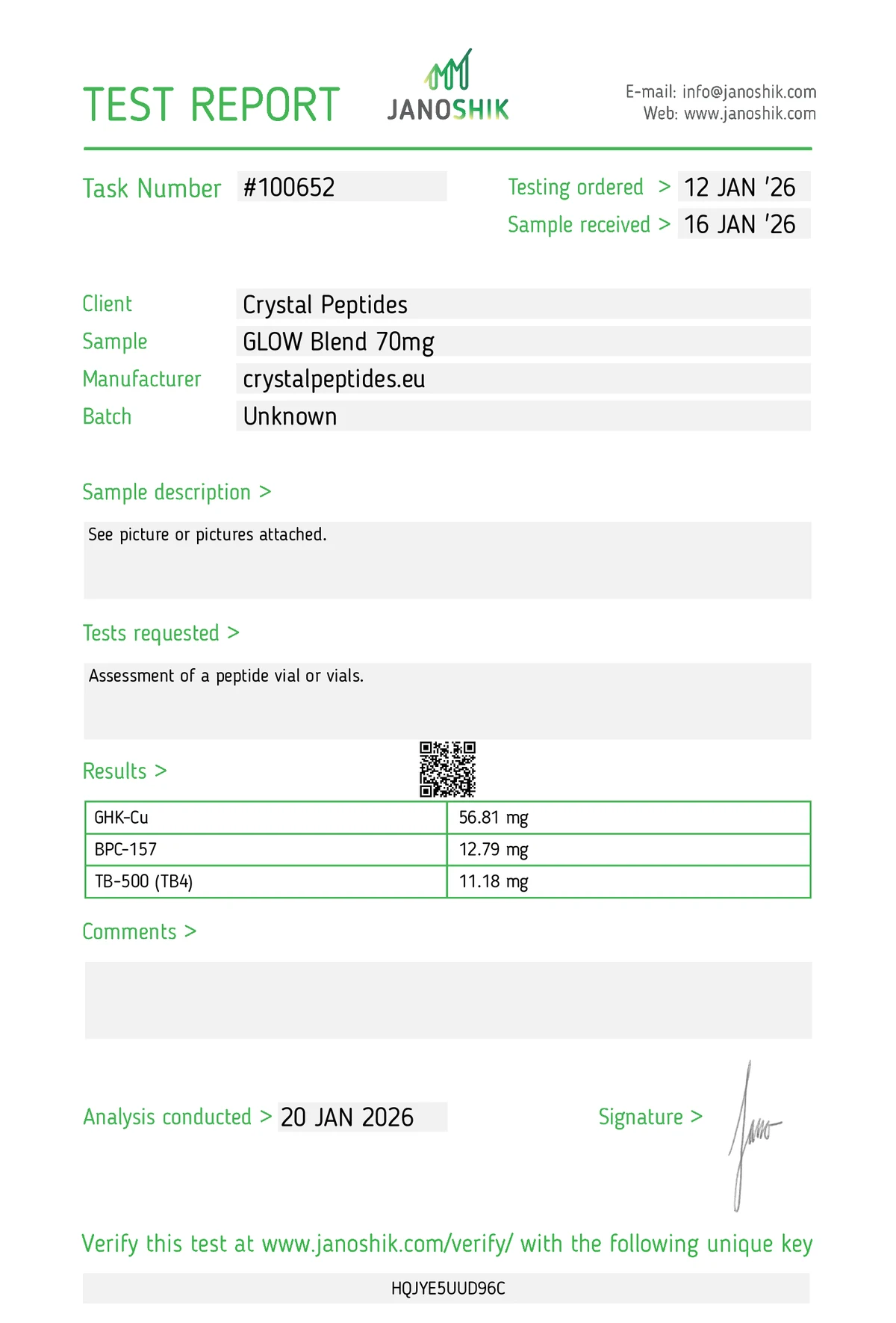 GLOW 70mg (Purity & Identity)