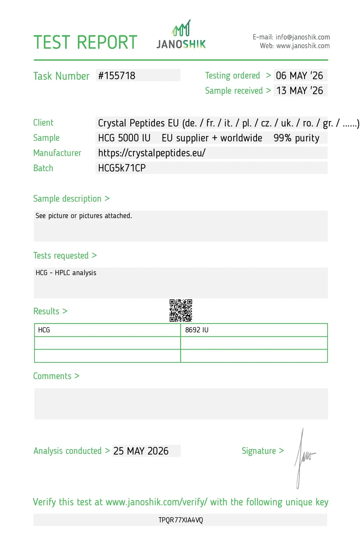 HCG 5000 IU (Purity & Identity)