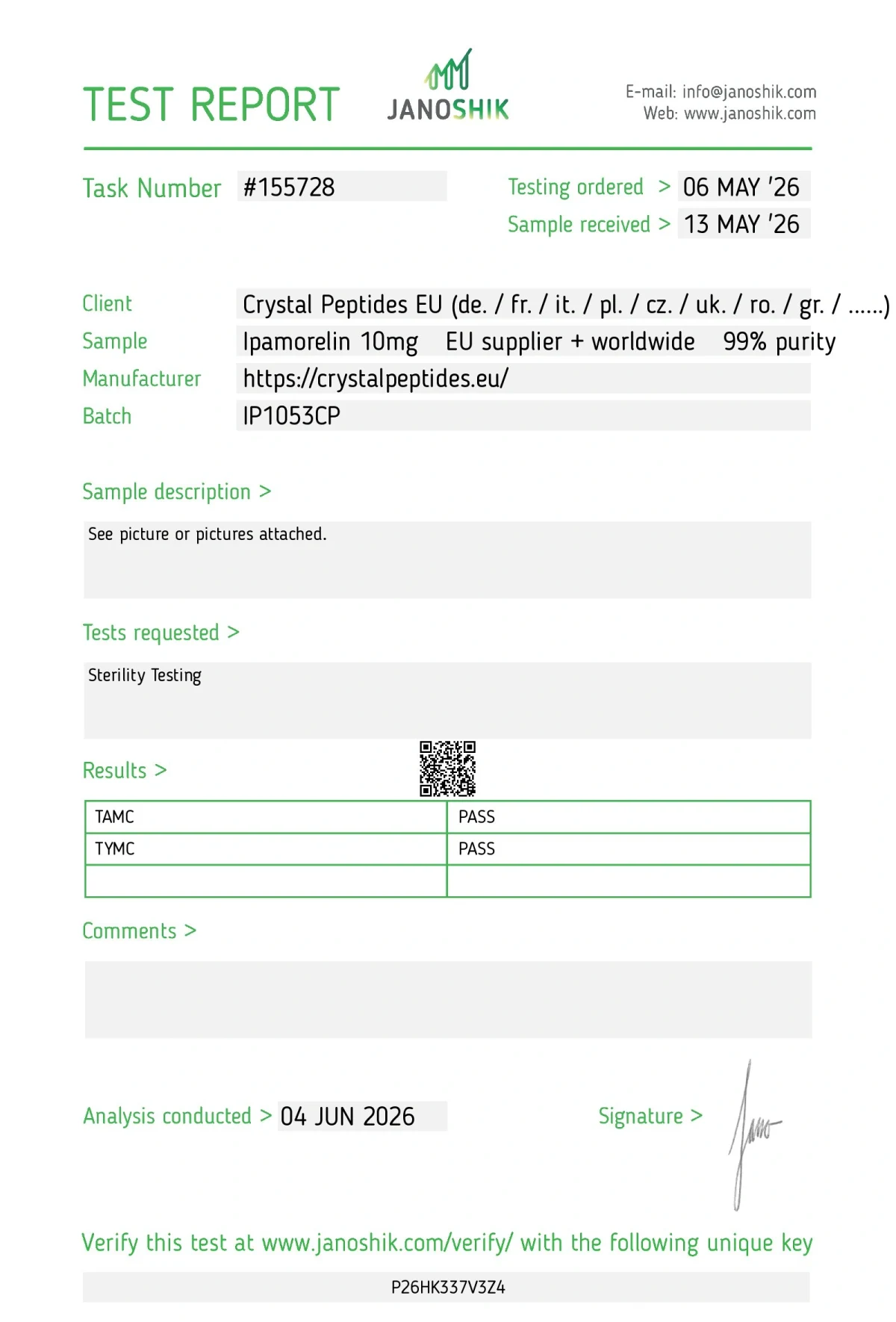 Ipamorelin 10mg (Sterility)