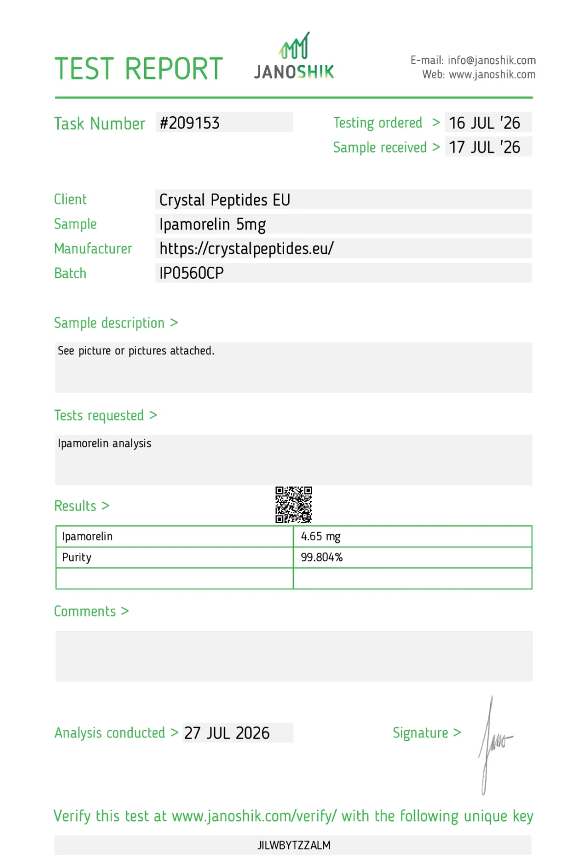 Ipamorelin 5mg (Purity & Identity) – New Batch