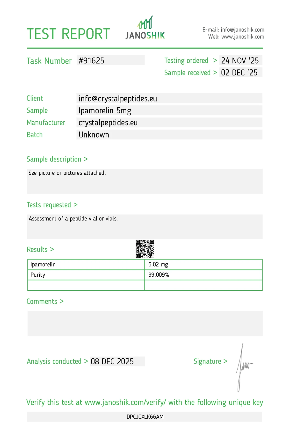 Ipamorelin 5mg (Purity & Identity) – Previous Batch