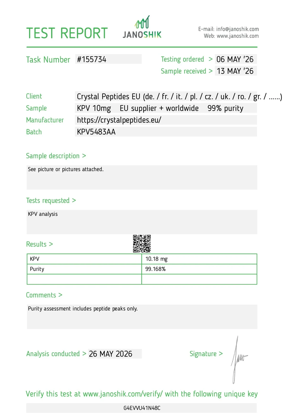 KPV 10mg (Purity & Identity)
