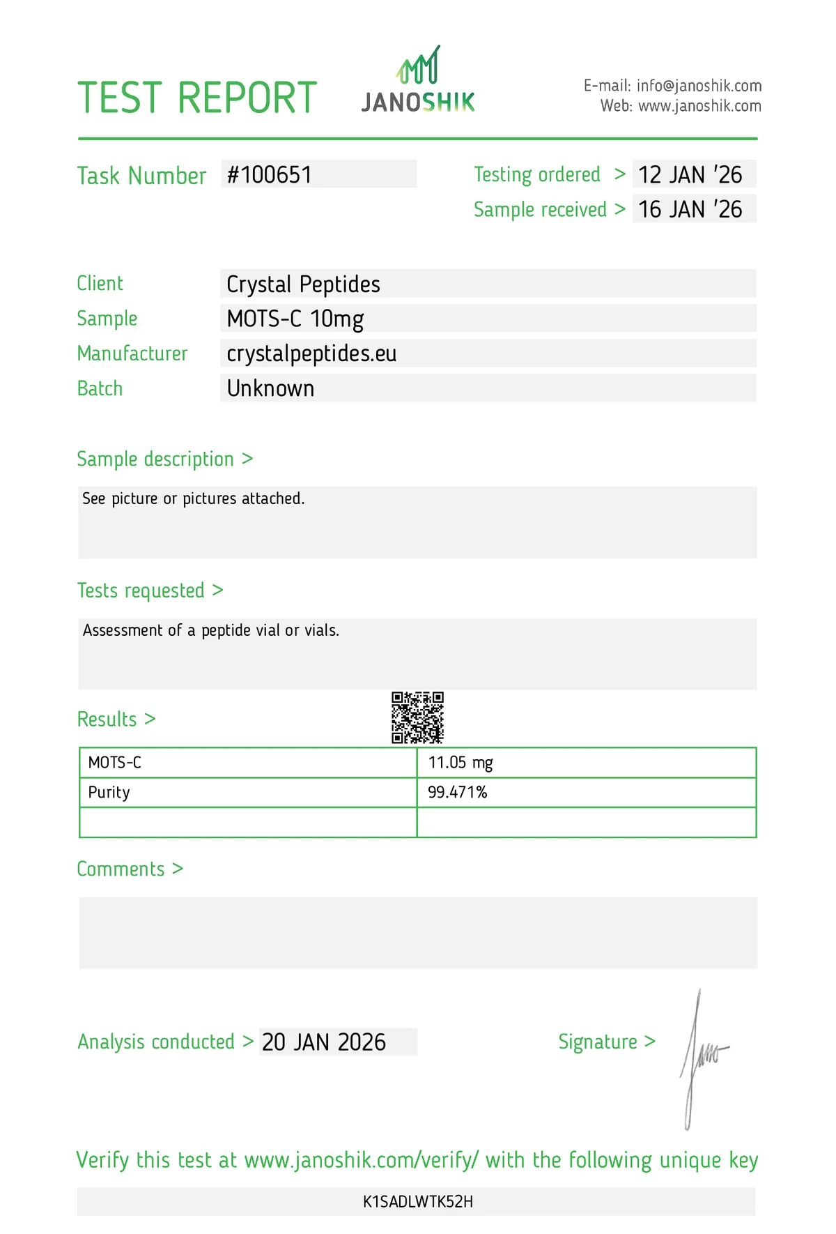 MOTS-c 10mg (Purity & Identity)