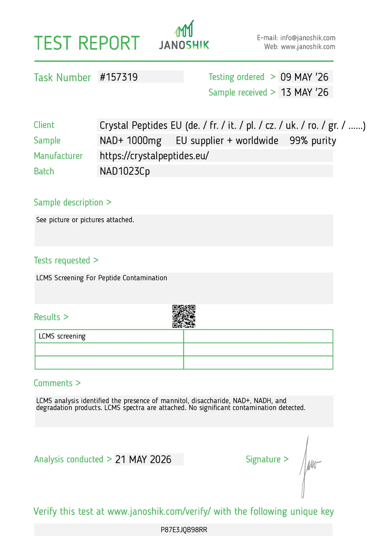 NAD+ 1000mg (LC-MS Screening for Peptide Contamination)