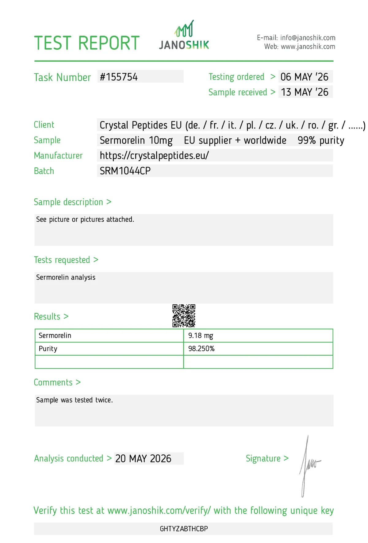 Sermorelin 10mg (Purity & Identity)