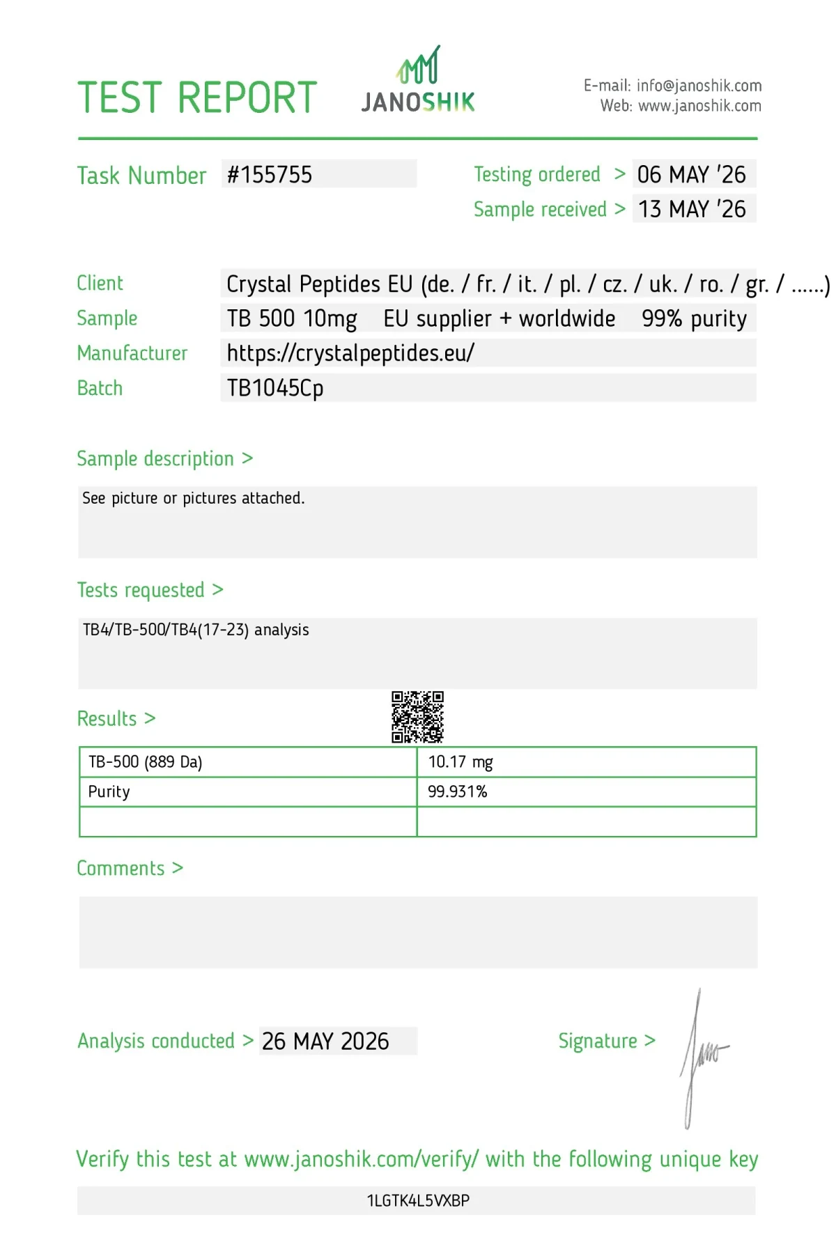 TB 500 10mg (Purity & Identity)