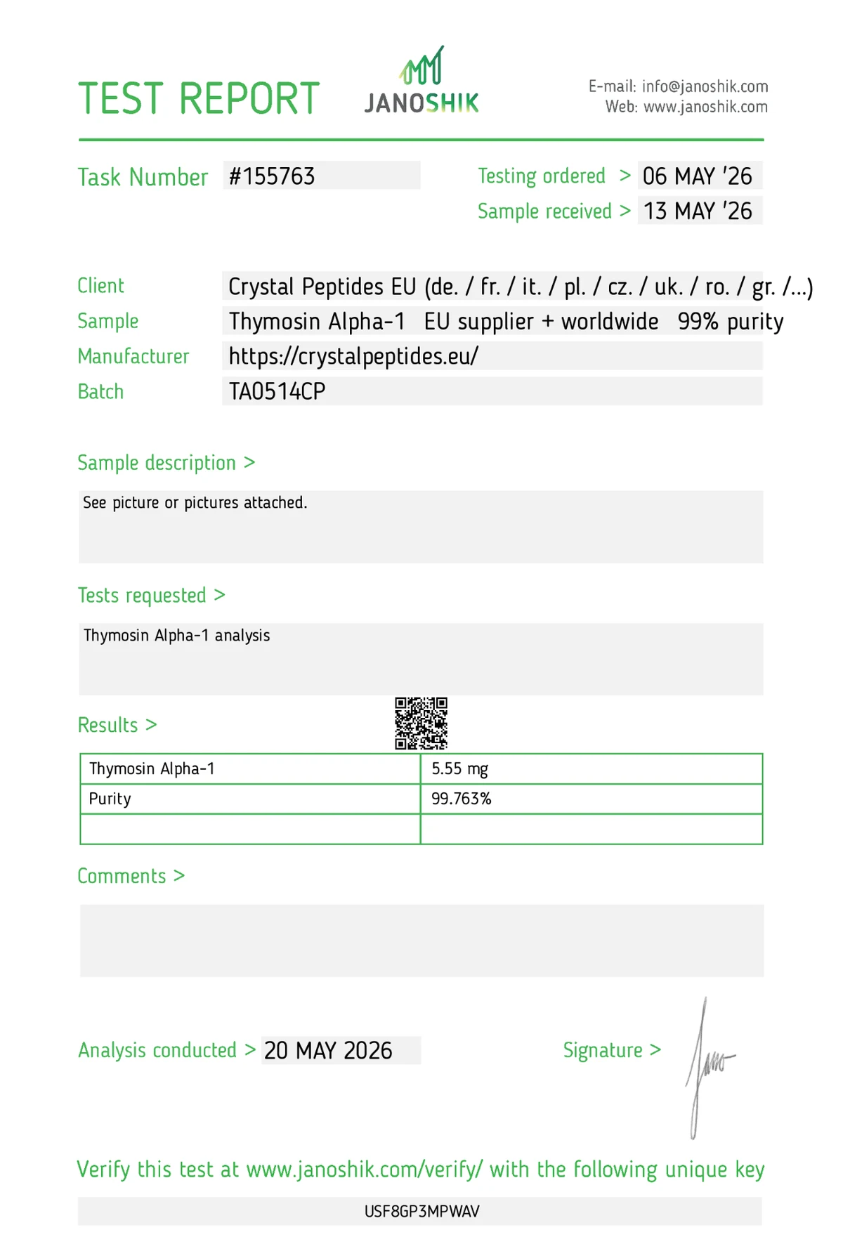 Thymosin Alpha-1 5mg (Purity & Identity)